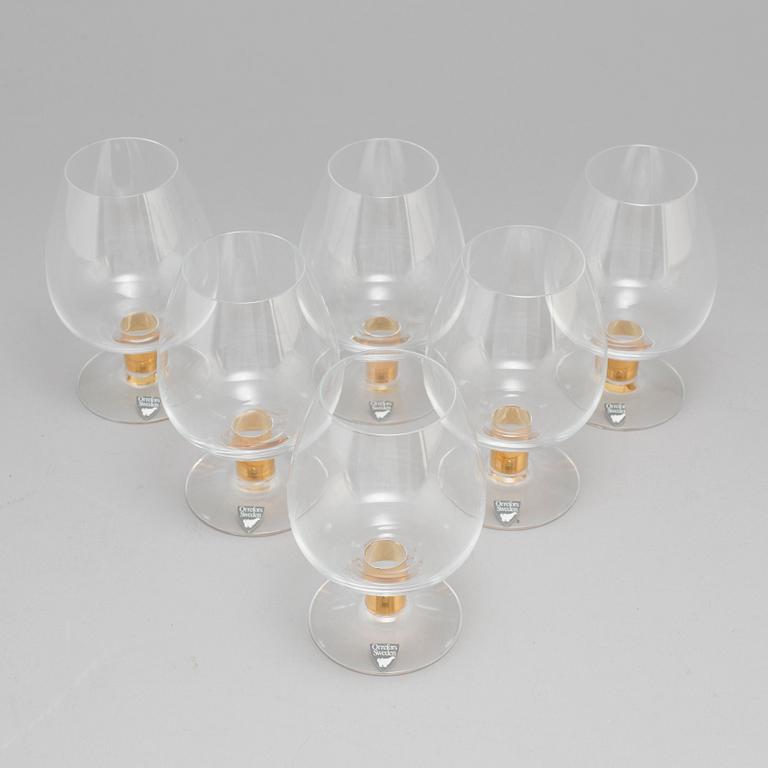 GUNNAR CYRÉN, a set of six 'Nobel' cognacs glasses for Orrefors.