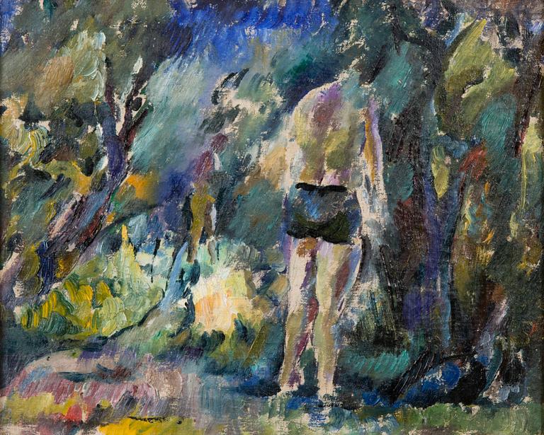 EEMU MYNTTI, öljy kankaalle, "Kaksi kylpijää", n. 1930-luku, epätarkka signeeraus.