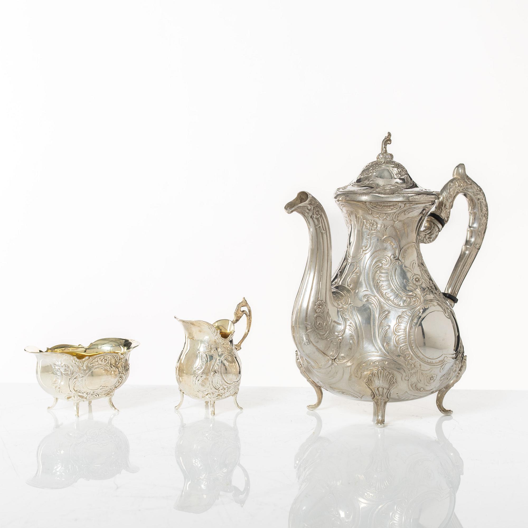 Kaffeservis, 4 delar, silver, GEWE, Malmö 1965-1970. Rokokostil.