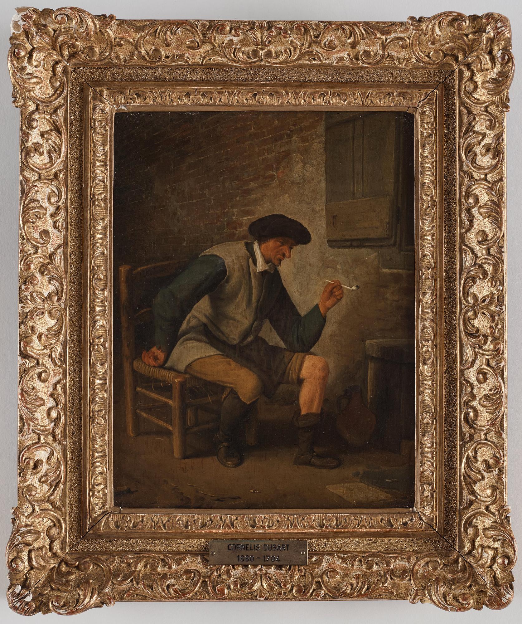 Cornelis Dusart, Interiör med kritrökande man.