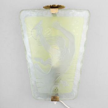 VÄGGLAMPETT, glas, 1900-talets första hälft.