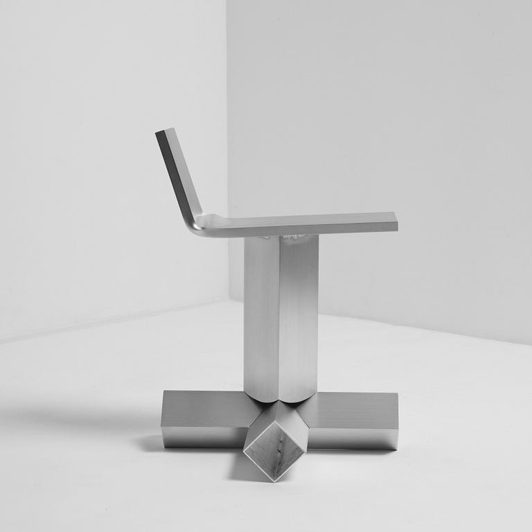 David Taylor, a unique stool, "Aluminium Stool (Mandolin)", Studio Mellösaverken, Sweden, 2025.