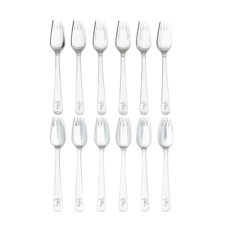 Wiwen Nilsson, salladsgafflar / vickningsgafflar, silver, 12 st, Lund 1936.