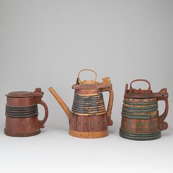 Three painted wooden jars from the 19-20th century.