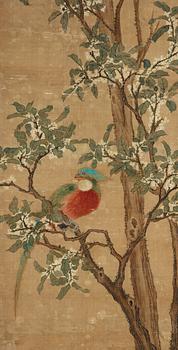 A water colour on silk by an Anonymous artist, parted in two, Qing dynasty, presumably 18th Century.