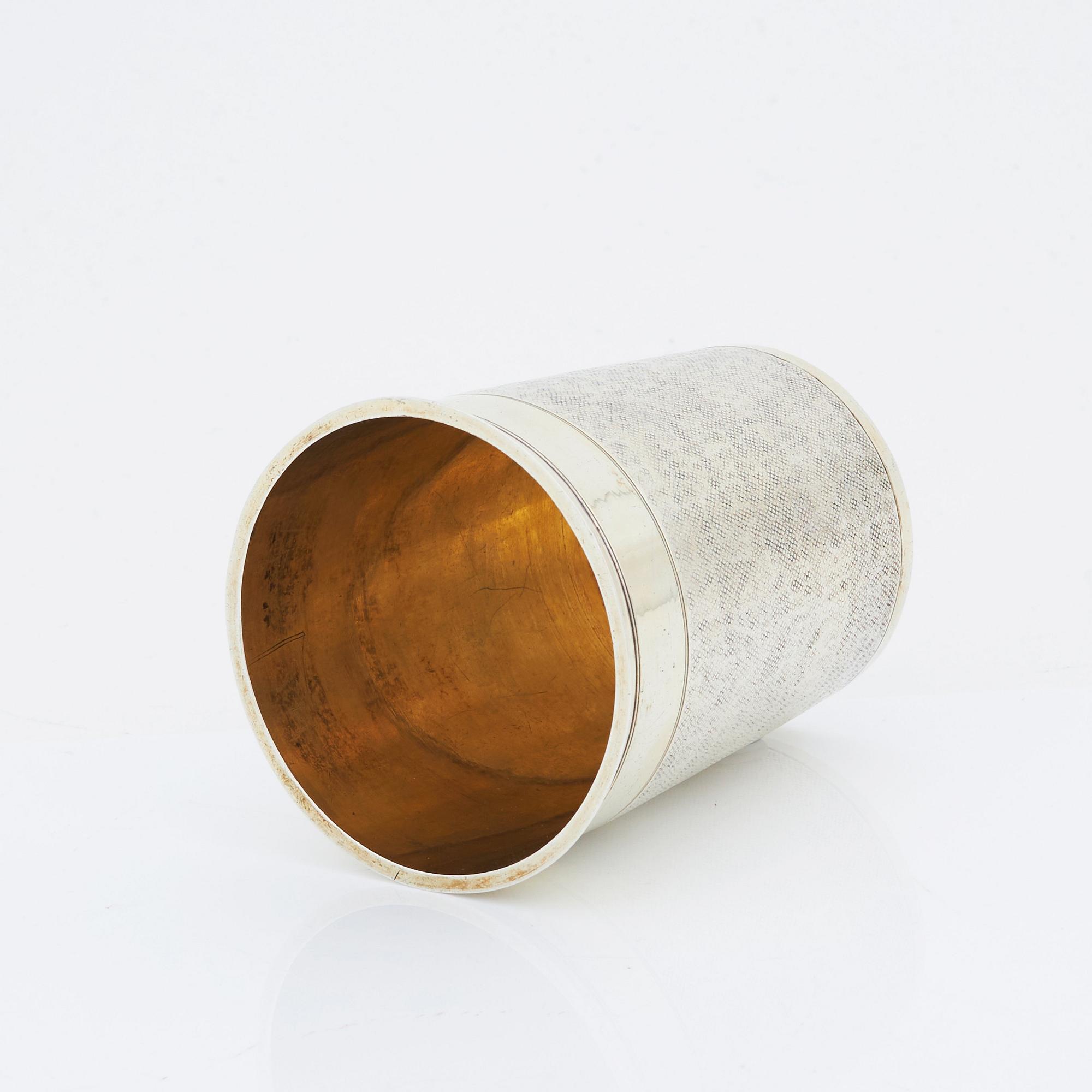 A German late 17th century, parcel-gilt silver beaker, marks of Jeremias Busch, 1697-1699 Augsburg.