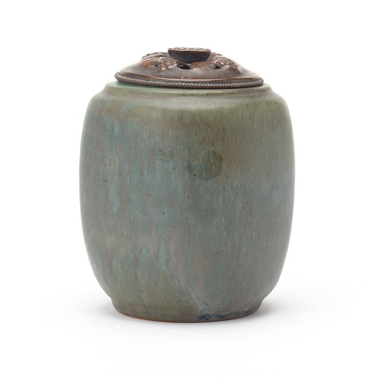 Patrick Nordström, a stoneware jar with patinated bronze cover, Royal Copenhagen, Denmark 1910-20's.