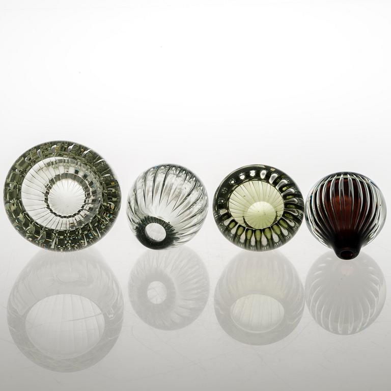 KAJ FRANCK, Four glass vases "Kaisla"(Reed). Three signed K. Franck Nuutajärvi Notsjö. 1950:s.