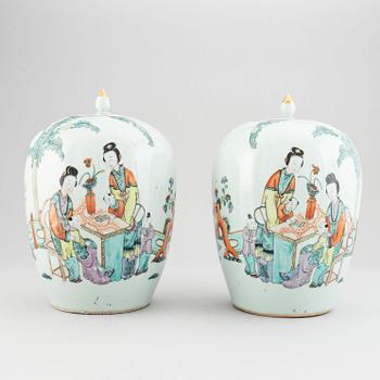 A pair of Chinese famille rose jars, 20th century.