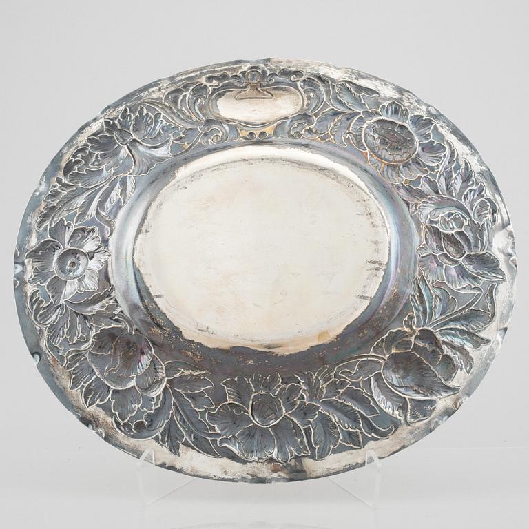 A Swedish silver Baroque style dish, mark of GAB, Stockholm 1936.