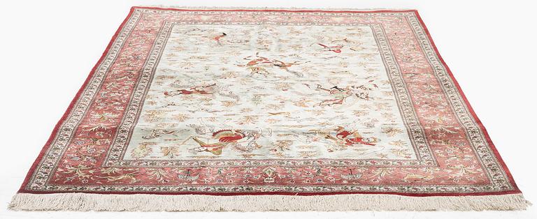 A silk Qum, rug Central Persia (Iran), signerad c. 200 x 135 cm.