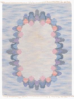 Judith Johansson, a carpet, 'Blomsterkrans', flat weave, c 273 x 208 cm, signed JJ.