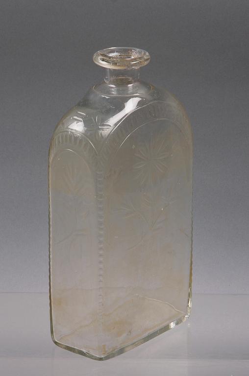 BRÄNNVINSFLASKA, glas, 1800-tal.