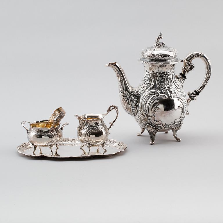 KAFFESERVIS, 5 delar, silver, Gewe, 1958/60. Vikt ca 1527 gram.