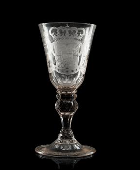 697. A large Swedish cut and engraved armorial goblet, Kungsholms glass manufactory, 18th Century.