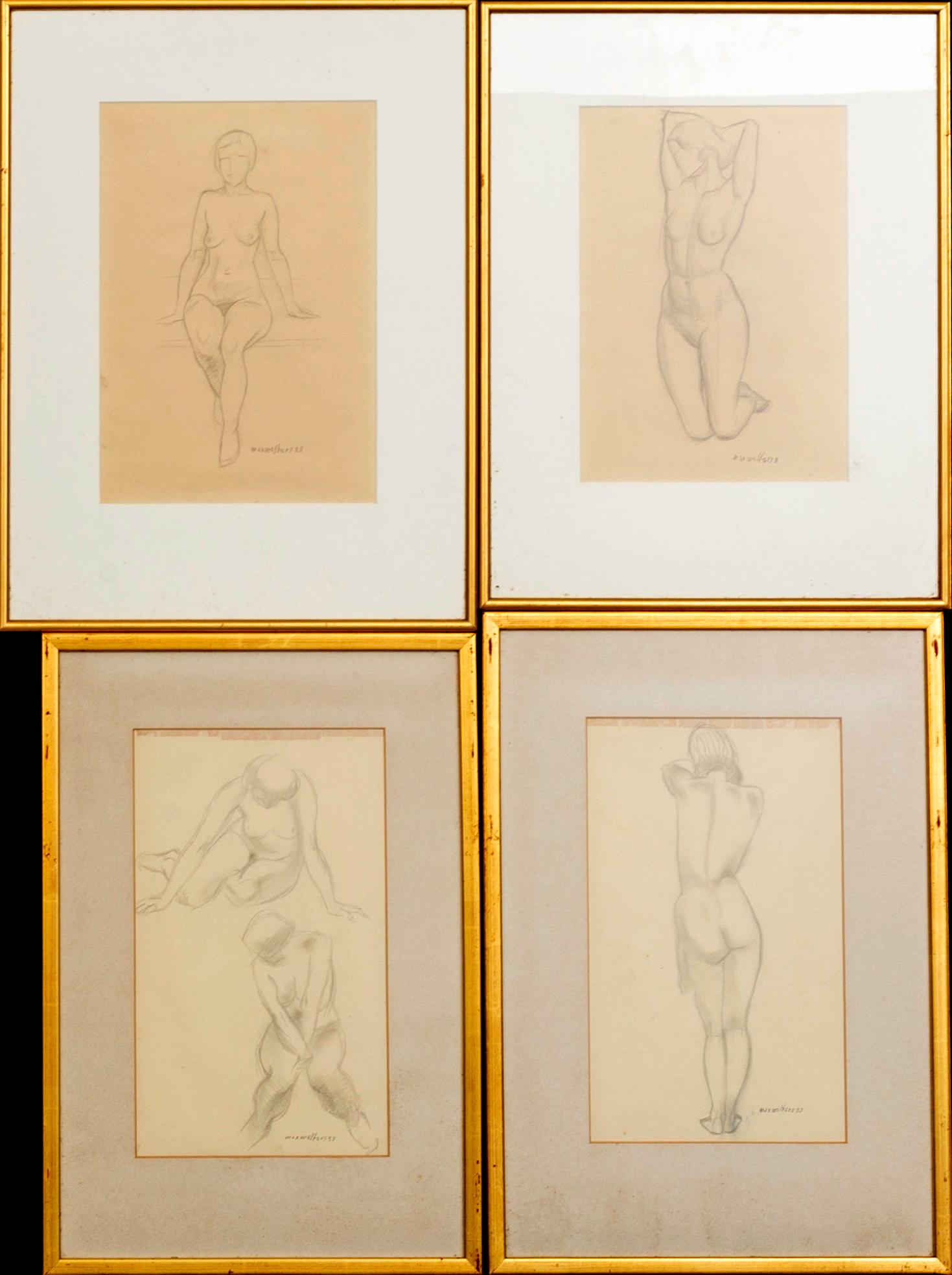 MAX WALTER SVANBERG, 4 blyertsteckningar, signerade och daterade.