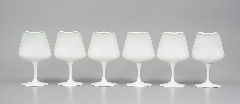 Eero Saarinen, a circular marble top table and six chairs, 'Tulip', Knoll International, probably 1960s.