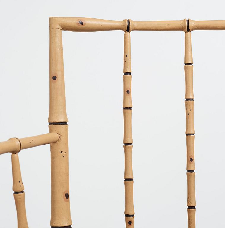 A pair of late Gustavian bamboo imitation armchairs by Ephraim Ståhl, master in Stockholm 1794-1820.