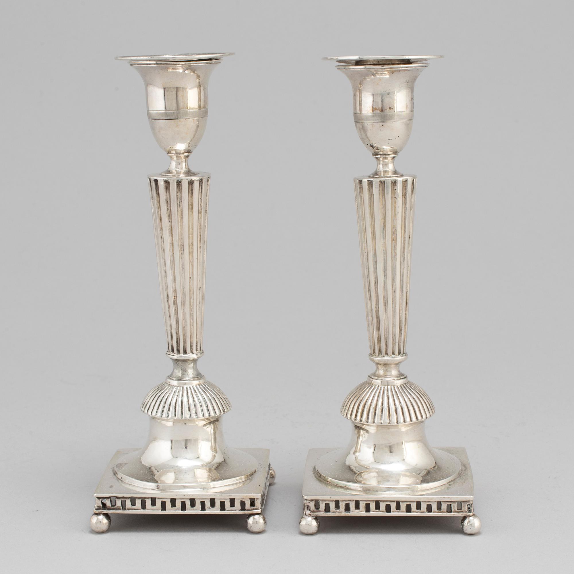 Petter Adolf Sjöberg, ljusstakar, ett par, silver, Stockholm 1813. Sengustavianska.