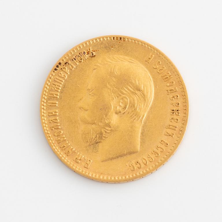 A Russian goldcoin, 10 Rubles, 1903.