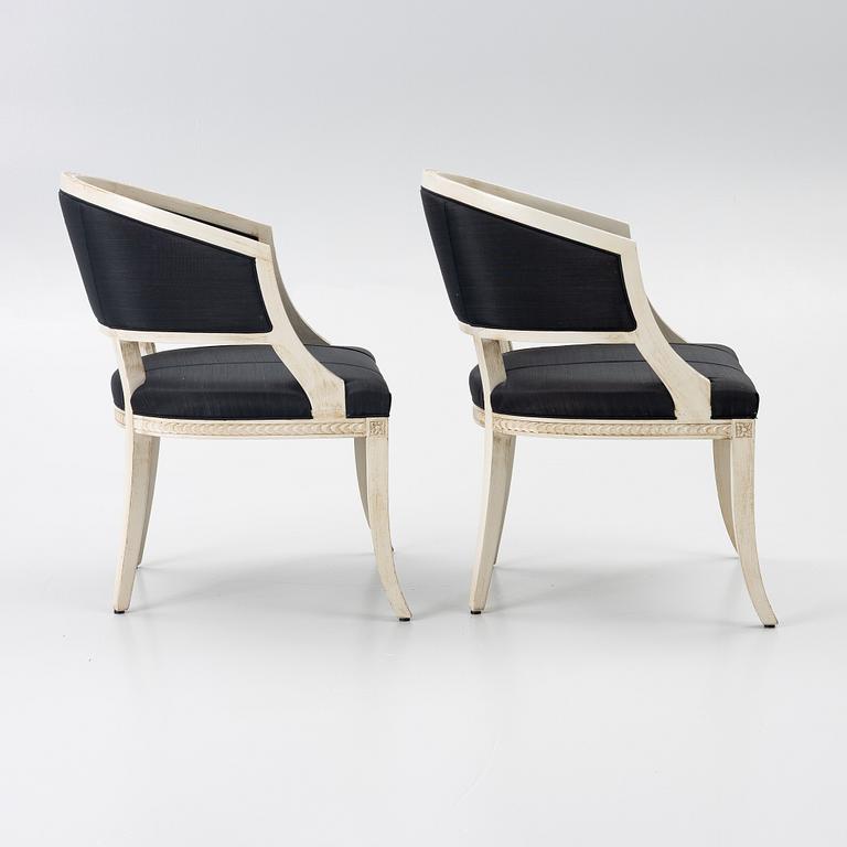 A pair of late Gustavian style armchairs, second half of the 20th century.