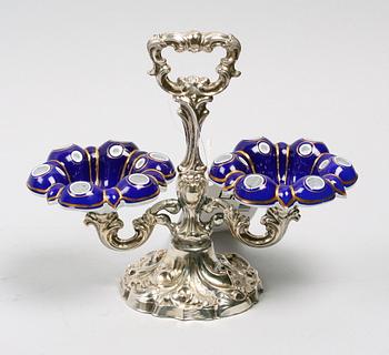 SALTKAR, silver och glas. Nyrokoko. Johan Olof Östlund, Gefle 1860.