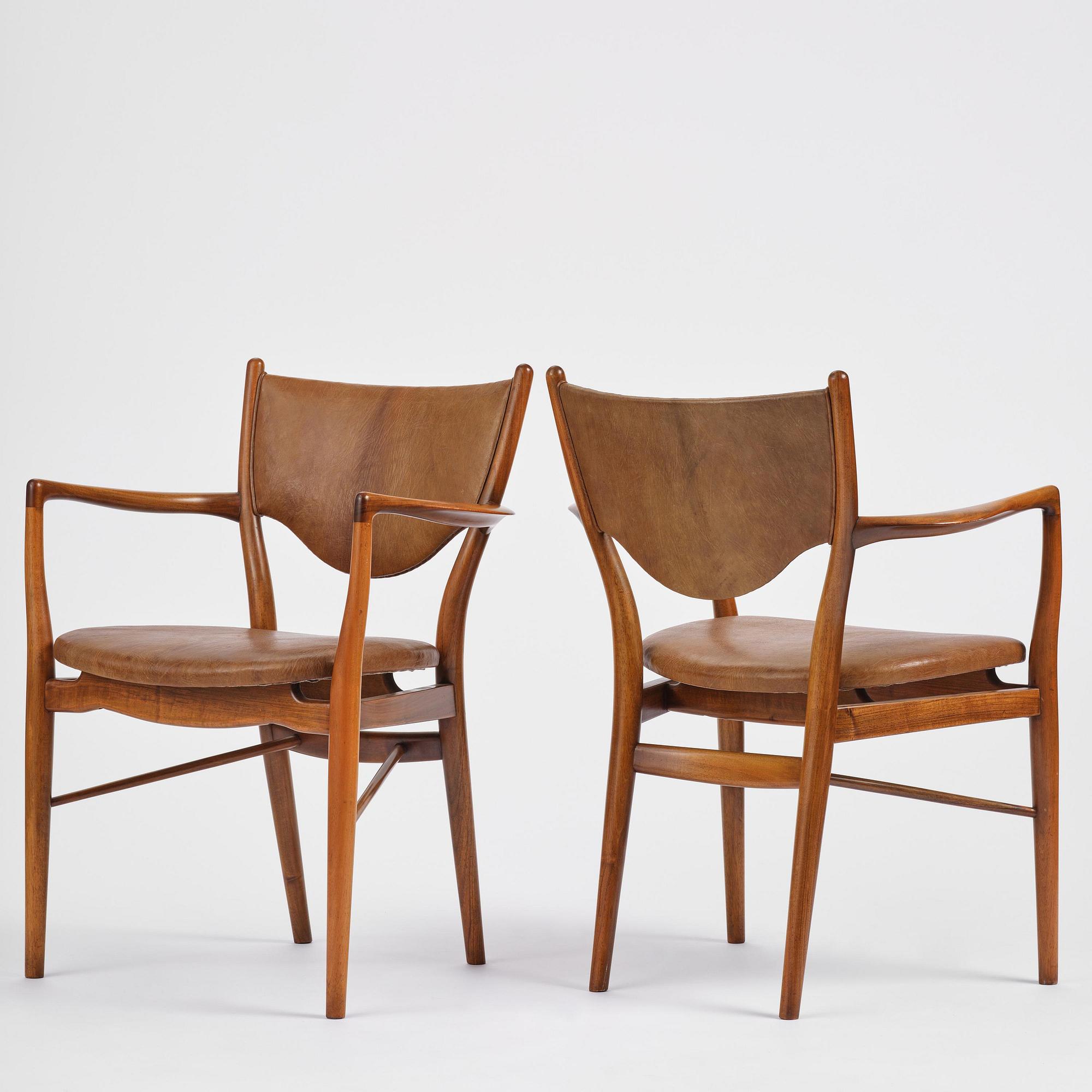 Finn Juhl, a set of four chairs and a pair of armchairs, model "Bo-63" and "Bo-72", Bovirke, Denmark, 1950s-60s.