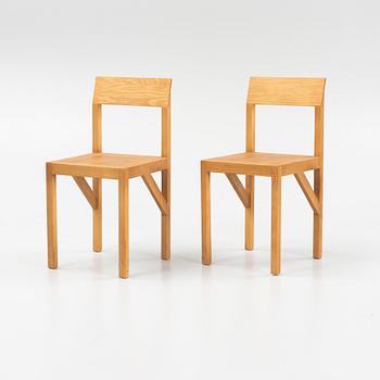 A pair of signed stained pine 'Bracket Chairs' by Frederik Gustav for Frama, Copenhagen 2023.