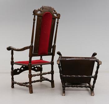 KARMSTOLAR, 1 par, barockstil, omkring år 1900.