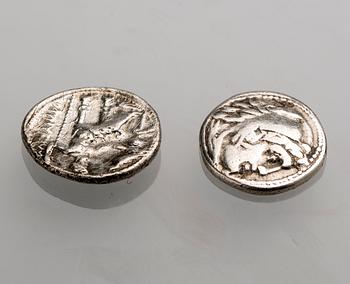 MYNT, 2 st, silver, Alexander III(den Store). Ca 8 gr.
