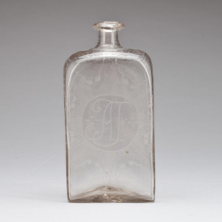 BRÄNNVINSFLASKA, glas. 1700-tal.