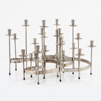 Harry Boström, kandelabrar, 4 st, vitmetall, 'Spiral', Bo Svensk.