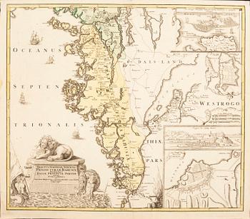 A Johann Baptist Homann map of Bohuslän Sweden, hand colored copper engraving, Nürnberg 1729.