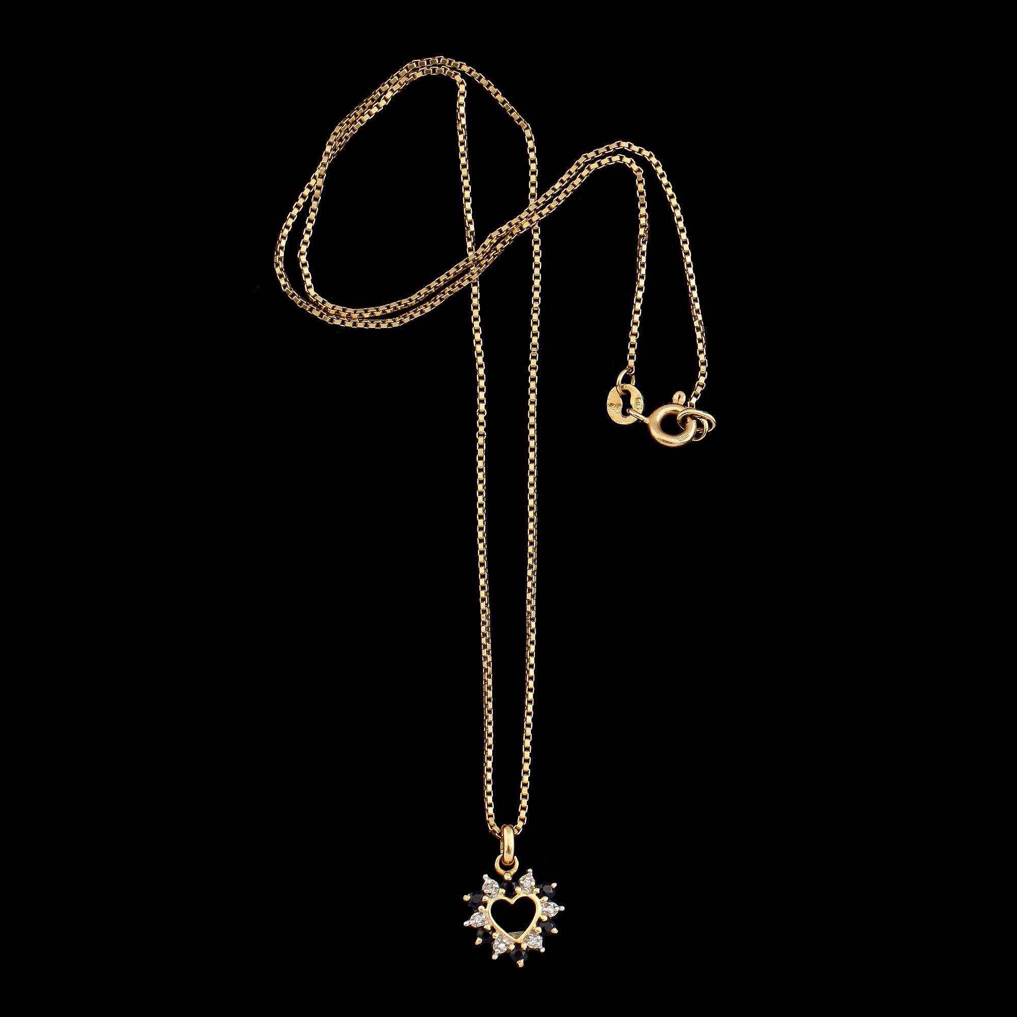 HÄNGE MED KEDJA, 18 k guld, briljantslipade diamanter, safirer. Total vikt 4 g.