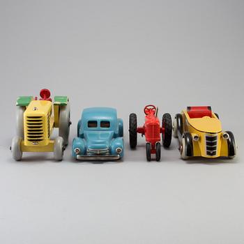 Four wood and plastic toys, Brio and Luck, Sweden, mid 20th century.