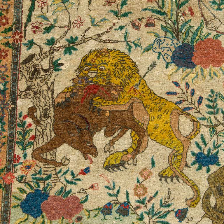 Matto, antiikki, figuraali, Täbris, Luoteis-Persia, n. 195 x 137 cm.