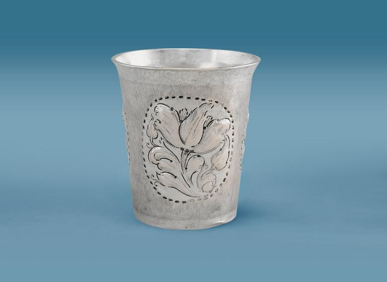 A BEAKER, silver. Unknown master, Moscow 1710-29. Height 8,5 cm. Weight 74 g.