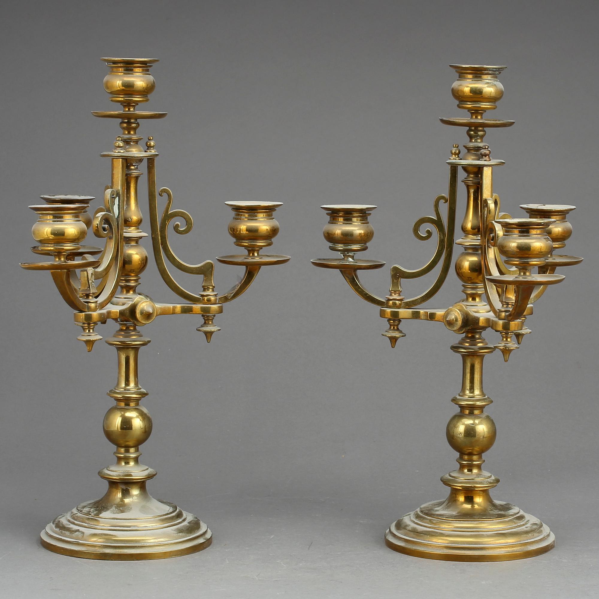 KANDELABRAR, et par, mässing, 1800-talets slut.