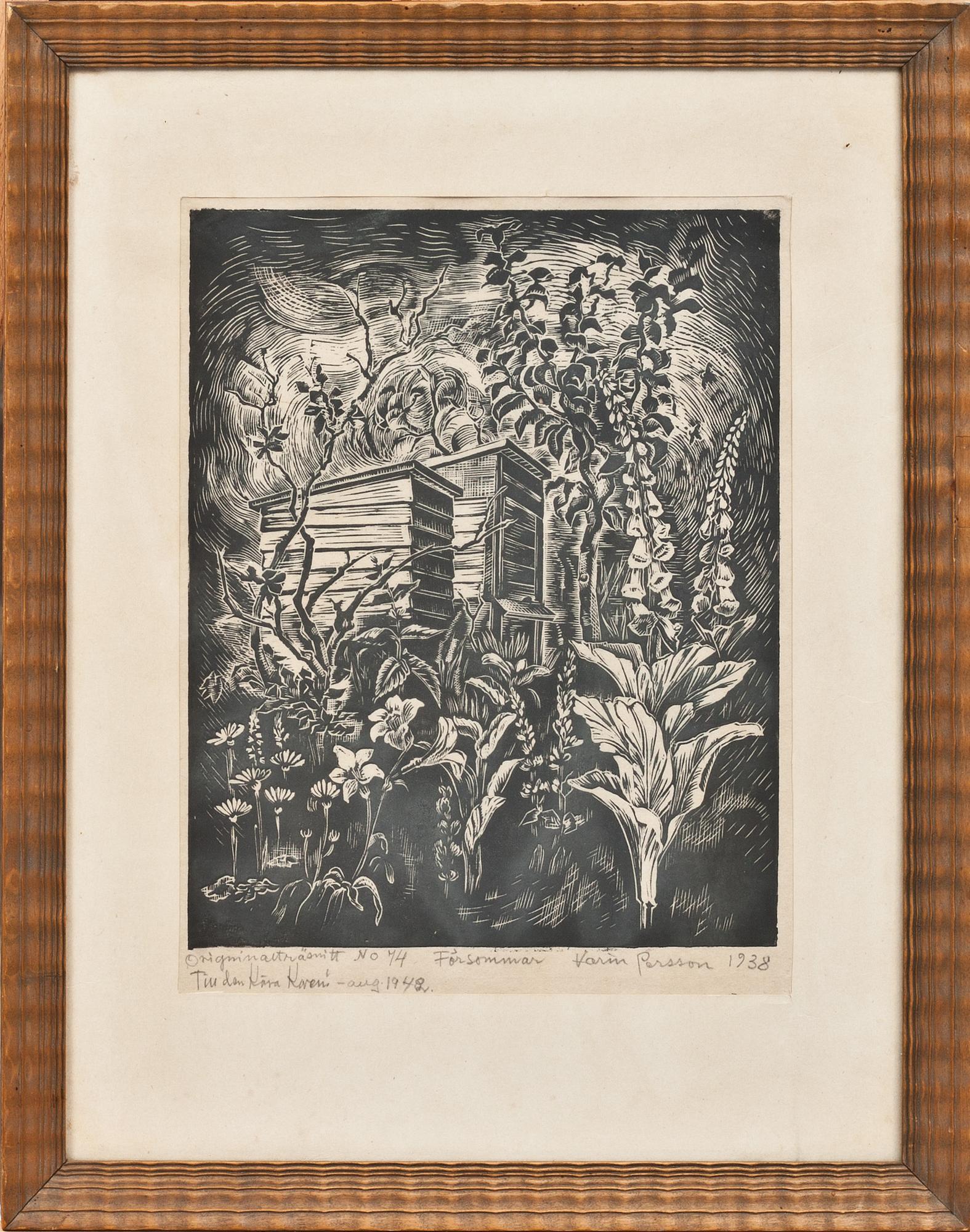 KARIN PERSSON, träsnitt, signerad och daterad 1938, numrerad No 74.