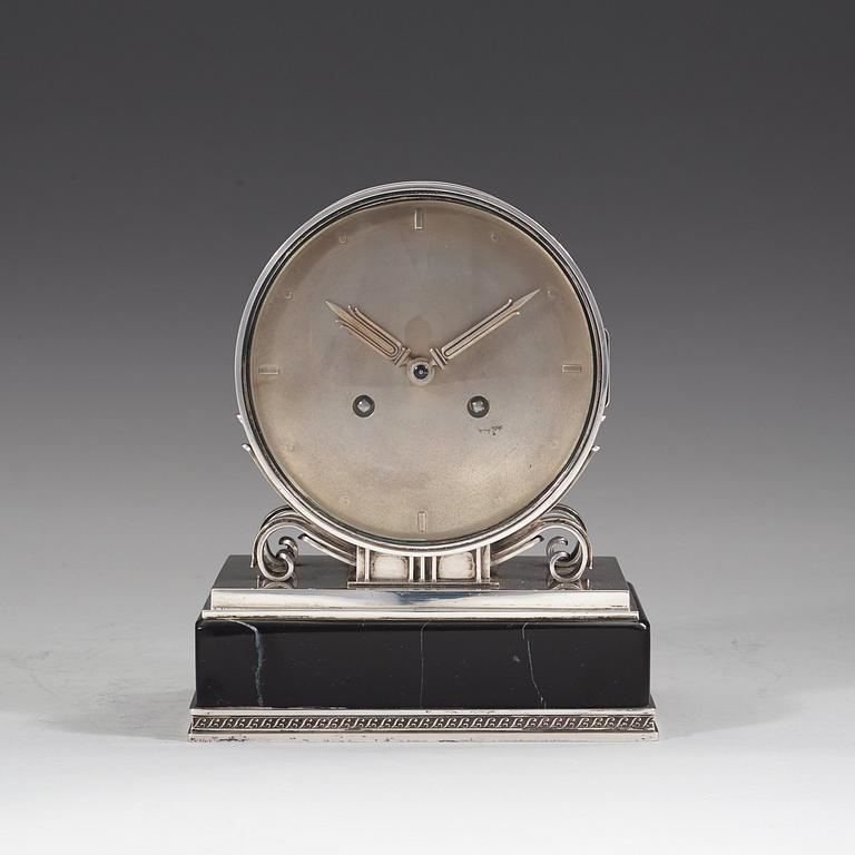 An Atelier Borgila sterling table clock, Stockholm 1948.