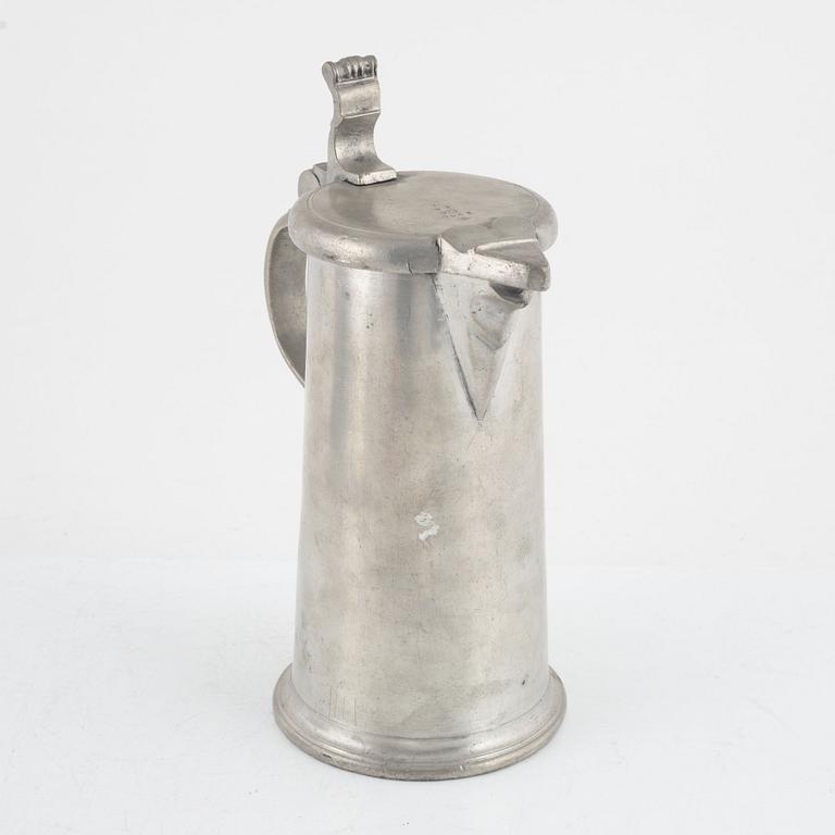 A pewter tankard, mark of C. Sauer I, Stockholm 1746.