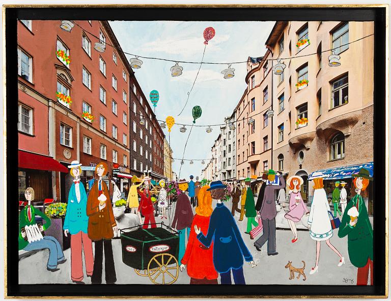 Marika Lang, akryl på fotosublimering, signerad.