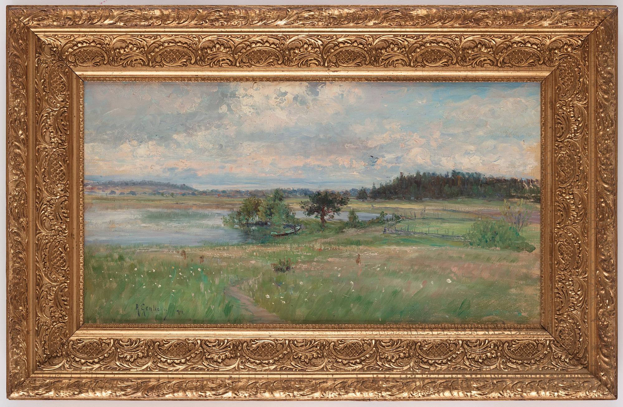 Anton Genberg, Lake landscape with a rowboat.