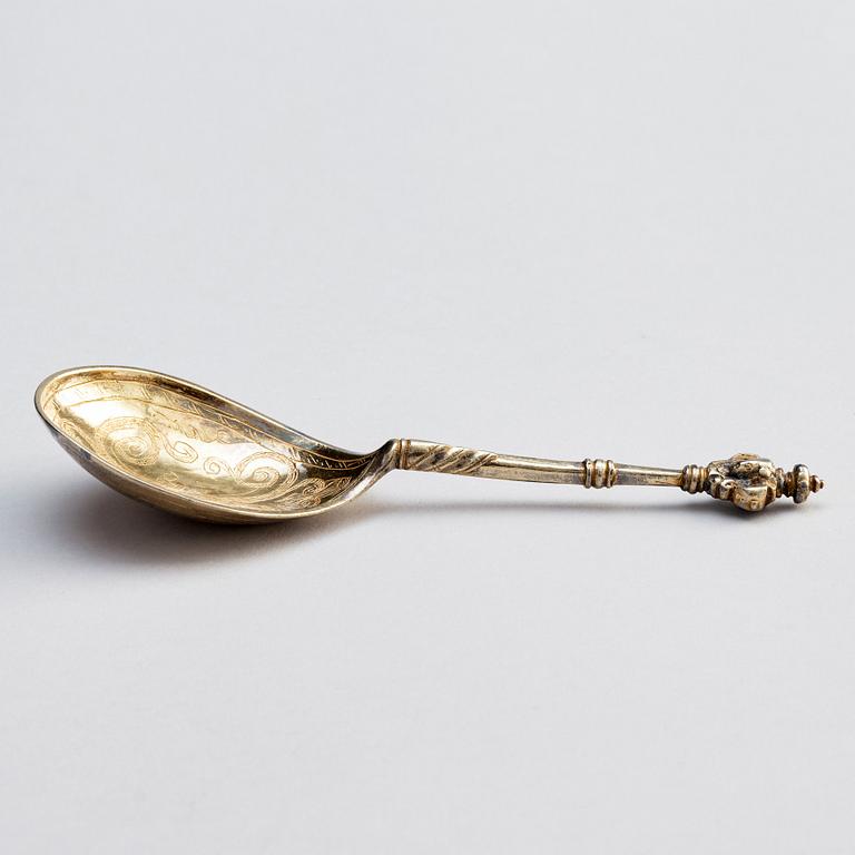 A Swedish 17th century silver-gilt spoon, mark of Johan Christophersson, Torshälla (1639-1671).