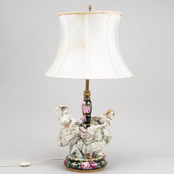 A porcelain table lamp, probably Germany, early 20th Century.