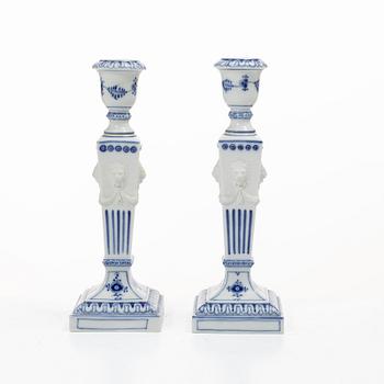 Candlesticks, a pair, porcelain. Royal Copenhagen, “Blue Fluted”, Denmark, 20th century.