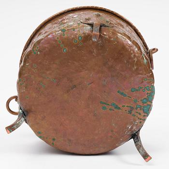 A Swedish baroque repousse copper cauldron, early 18th century.