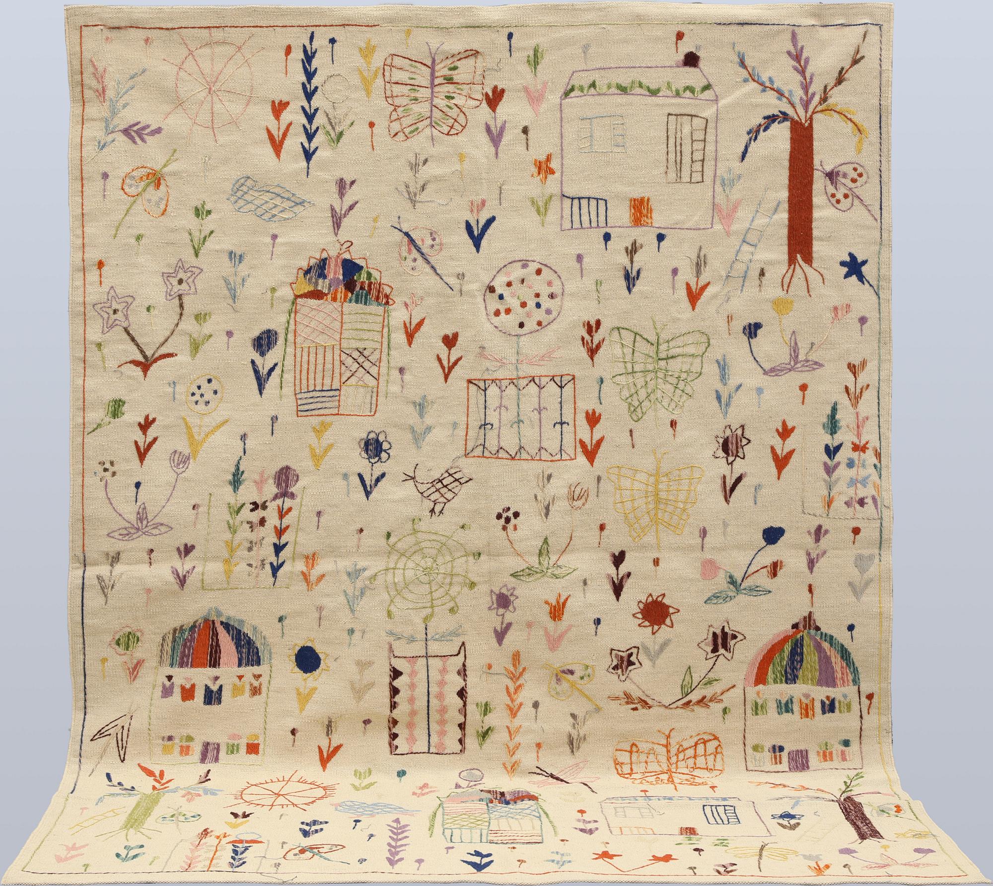 Matta, Kelim, handbroderad, ca 243 x 180 cm.