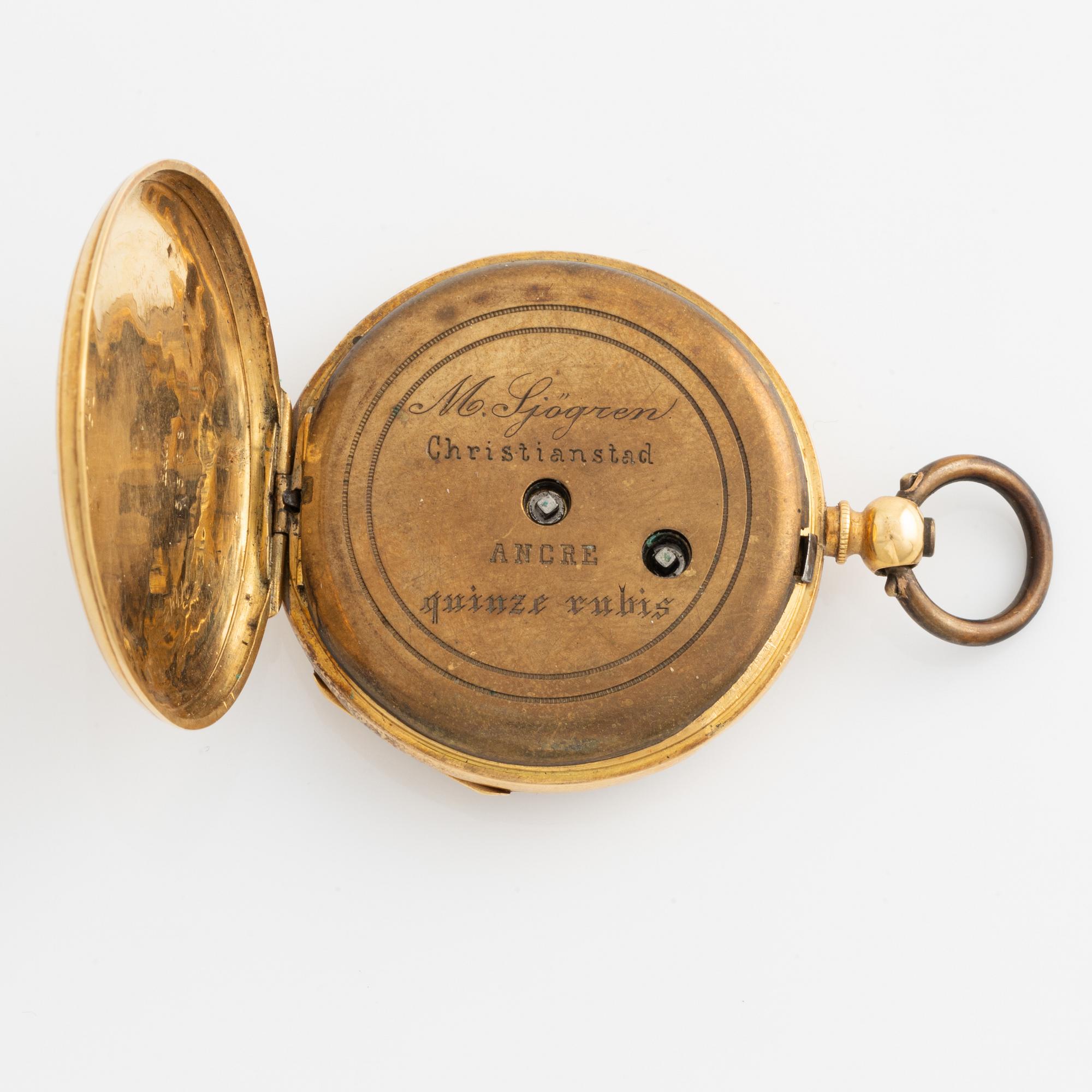 Pocket watch, 18K gold, "M Sjögren Christianstad", 36.5 mm.