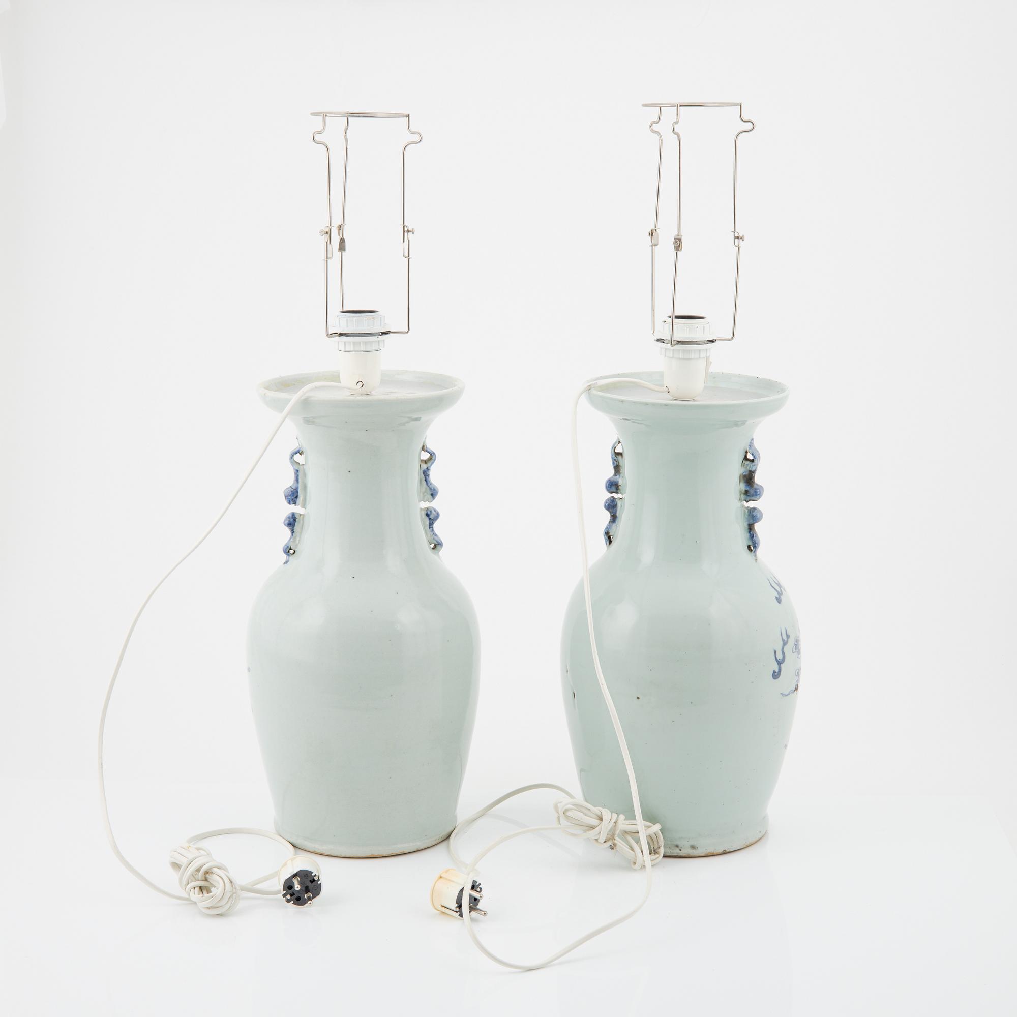 A pair of Chinese vases, mounted as lamps, early 20th Century.